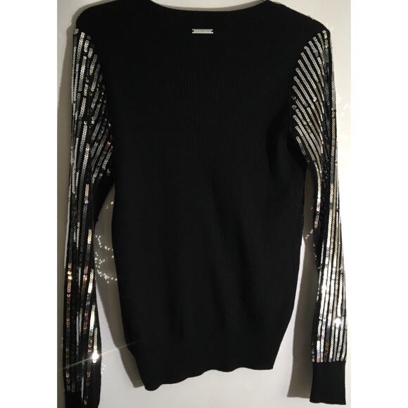 NWT Michael Kors MK Black Knit Silver Sequin Front Sweater Women's Size Small - Picture 5 of 5